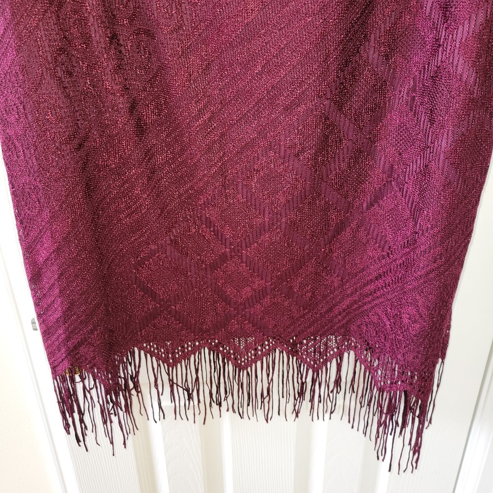 Womens 2pc Dress Set Burgundy Sheath Lace Fringe Size 20W Formal Goth Vamp - Picture 13 of 16
